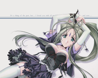 Gothic woman longhair corset dress - her arm behind her back free wallpaper