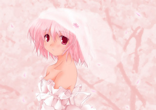 Pink haired girl white dress 5 - a pink background free wallpaper