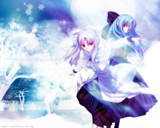 Snowy anime arcueid and alice - a full moon in the sky free wallpaper for desktop