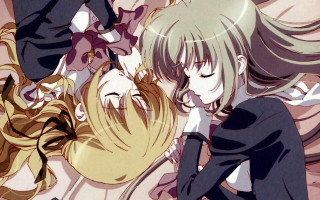 Anime girls bed sleeping green - their eye free wallpaper