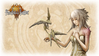 Girl bird fantasy portrait long - her hand and a bird free wallpaper