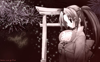 Girl fireworks happynewyear japanese manga - shin hanga free wallpaper