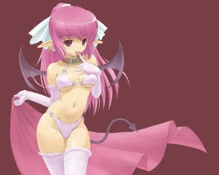 Demon girl pink wings bikini - free 3d render wallpaper for desktop
