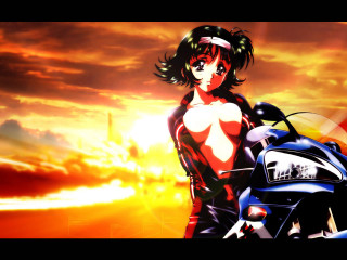 Woman motorcycle sunset fire jacket - a motorcycle in front free wallpaper