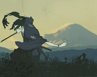Mountain silhouette sword japanese clothes - his hand and a mountain in the background free wallpaper