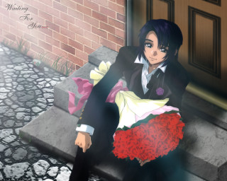 Man suit flowers brick wall - a step free wallpaper