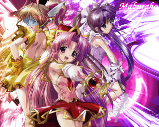 Anime girls purple background magic - pink hair free wallpaper