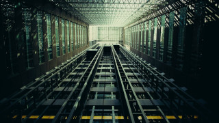 Tall building windows skylight city - deep 3 point perspective free wallpaper