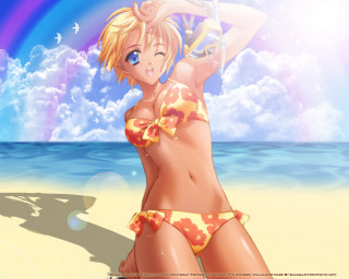 Cartoon girl beach rainbow anime 2 - a cartoon girl in a bikini free wallpaper