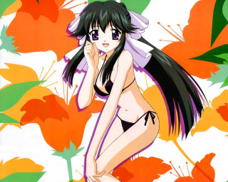 Woman bikini flower leaves autumn - her cheek free wallpaper