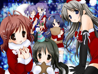 Anime girls christmas santa outfits - one girl free wallpaper for desktop