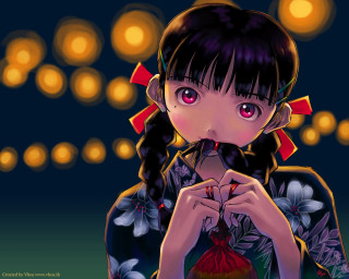 Girl redbow redbag bluebackground manga - art station free wallpaper
