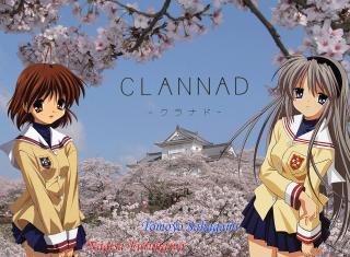 Anime girls blooming tree castle - poster art free wallpaper
