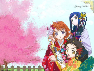 Group people tree fence flower - ukiyoe free wallpaper