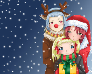 Anime christmas reindeer snow girls - present free wallpaper for desktop