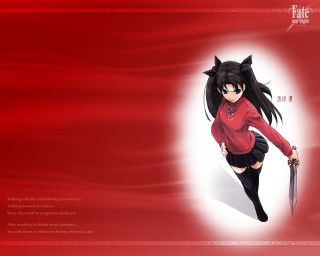 Red sword woman nekogeo ribbon - a red shirt holding free wallpaper