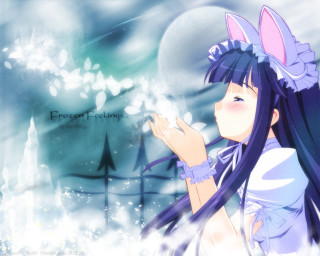 Girl bunny ears blowing bubble 2 - magical realism free wallpaper for desktop