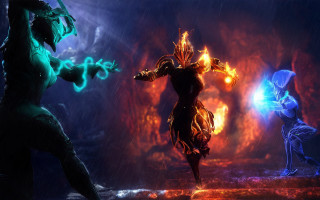 Group dark room fire water - one person holding free wallpaper for desktop