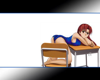 Woman barefoot swimsuit classroom chair - a white background behind her free wallpaper