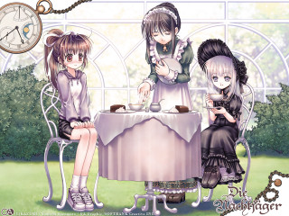 Three anime girls clock table - the wall free wallpaper for desktop