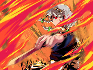Anime hero flaming sword battle - red flame free wallpaper