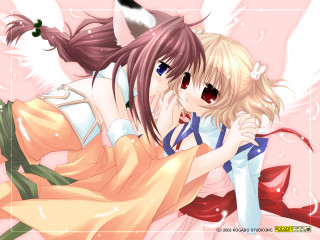 Anime couple bed pink furry - a white frame free wallpaper