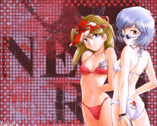 Anime girls bikinis red background - bikinis free wallpaper