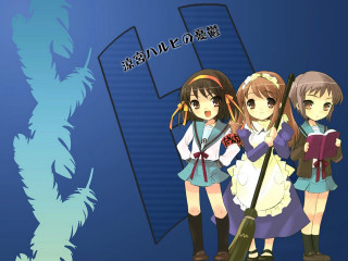 Girls umbrellas books blue background - baiōken eishun free wallpaper for desktop