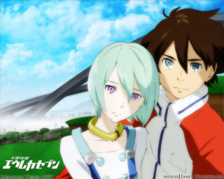 Anime characters field blue sky - a field of grass and trees free wallpaper