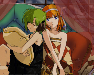 Anime two girls bed gun - a glove free wallpaper for desktop