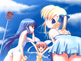 Anime girls beach street sign - a detailed drawing free wallpaper for desktop