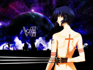 Anime sword starry sky planet - a anime character holding free wallpaper