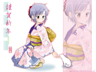 Pink kimono cat illustration ayuako - a white cat free wallpaper