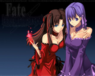 Anime girls red purple dresses - a red rose free wallpaper