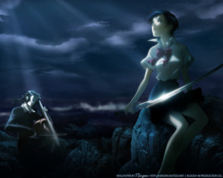 Woman sword mountain clouds night - aya goda free wallpaper for desktop