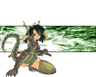 Dragon girl green sword braid - a green dress holding free wallpaper