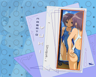 Kyotoanimation animecouple bluebackground swimsuit cellphone - kyoto animation free wallpaper