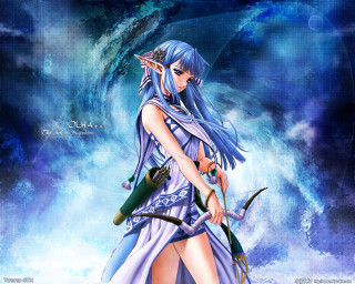 Woman bow arrow blue dress - fantasy style free wallpaper