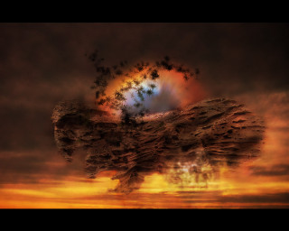 Tree field sunset autumn fire - abstract illusionism free wallpaper