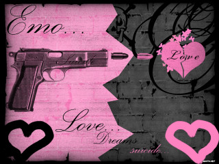 Pink black gun hearts brick - punk art free wallpaper for desktop