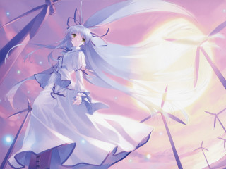 Woman white dress wind mills - wind mill free wallpaper