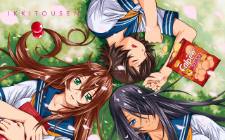 Anime girls hanami flowers picnic - their hair free wallpaper