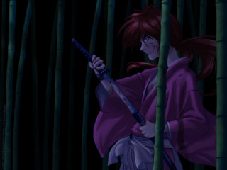 Purple robe sword bamboo forest - a dark background free wallpaper