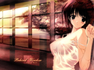 Woman white shirt window trees - a window behind her free wallpaper