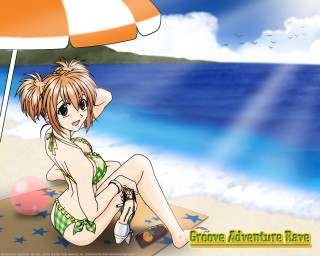 Beach girl starfish anime bikini - a blue ocean free wallpaper