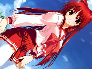 Girl red dress flying anime - a red hair free wallpaper