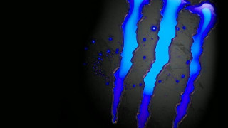 Blue monster logo black background - promotional free wallpaper for desktop