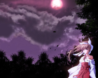 Girl red dress moonlit forest - aya goda free wallpaper for desktop
