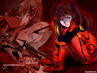 Girl gun sitting red background - free cyberpunk wallpaper