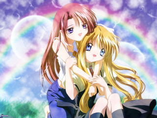 Two anime girls rainbow outdoors - two anime girl free wallpaper
